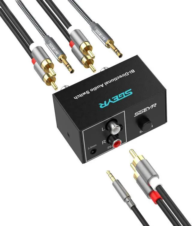 Alt view image 2 of 7 - RCA Switch 2 in 1 Out RCA switcher Selector 3.5mm Aux + RCA L/R Bi-Directional Stereo Audio Switcher A/B Analog Audio Switcher Black Metal Case