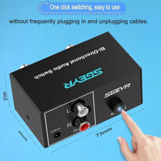 Alt view image 5 of 7 - RCA Switch 2 in 1 Out RCA switcher Selector 3.5mm Aux + RCA L/R Bi-Directional Stereo Audio Switcher A/B Analog Audio Switcher Black Metal Case