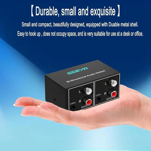 Alt view image 6 of 7 - RCA Switch 2 in 1 Out RCA switcher Selector 3.5mm Aux + RCA L/R Bi-Directional Stereo Audio Switcher A/B Analog Audio Switcher Black Metal Case