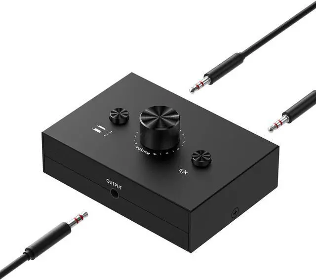 Main image of 3.5mm Stereo Audio Switch (2 in 1 Out) Audio Switcher Passive Speaker Headphone Manual Selector Splitter Box Audio Sharing for PC Phone Laptop Headphone