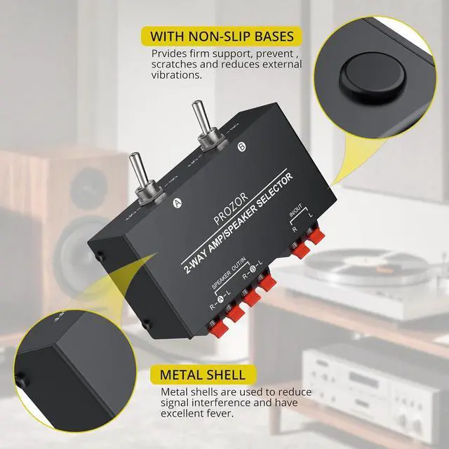 Alt view image 7 of 7 - 2-Zone Speaker Switch Box, 2-Way Amp/Speaker Selector with Independent A/B Control, Passive Stereo Switcher for Amplifier and Receiver, 150W RMS per Channel, Support 416 Speakers