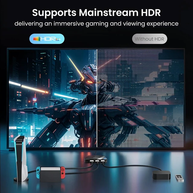 Alt view image 6 of 7 - NEWCARE HDMI Switch 3 in 1 Out, 4K@60Hz with Remote, HDR10+ Dolby VRR 3D
