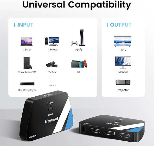 Alt view image 4 of 7 - NEWCARE HDMI Switch 3 in 1 Out, 4K@60Hz with Remote, HDR10+ Dolby VRR 3D