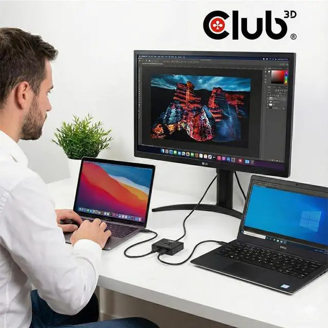 Alt view image 4 of 7 - Club 3D USB C Switch 8K 60Hz Bi-Directional - 2 Computers to 1 Monitor or 1 PC to 2 Displays - USB-C Video Switch with 100W Power Delivery Passthrough for MacBook Pro, Laptop, Thunderbolt