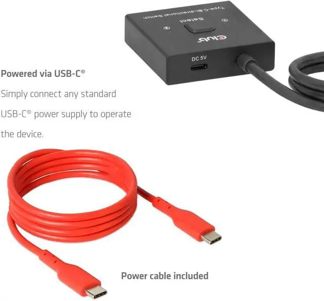 Alt view image 7 of 7 - Club 3D USB C Switch 8K 60Hz Bi-Directional - 2 Computers to 1 Monitor or 1 PC to 2 Displays - USB-C Video Switch with 100W Power Delivery Passthrough for MacBook Pro, Laptop, Thunderbolt