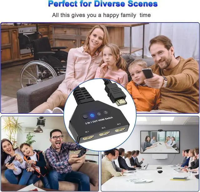 Alt view image 5 of 7 - HDMI Switch 3 in 1 Out, 4K@30hz HDMI Splitter, 3 Ports HDMI Switcher Supports Full HD 1080P 3D Compatible with Roku Fire TV Stick HDTV PS4/PS5 Xbox One Chromecast, Compatible with Mac/Win/Linux