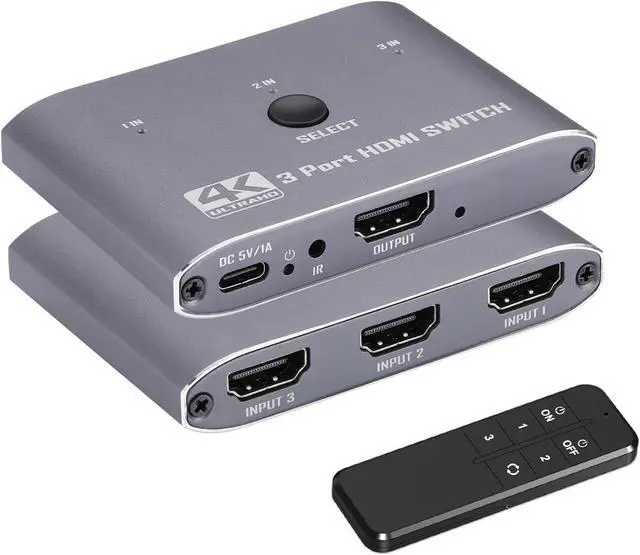 Main image of 4K@60Hz HDMI Switch 3 in 1 Out, HDMI Switcher Selector with Remote Supports 4K 3D 1080P HDR HDMI 2.0 HDCP 2.2 Compatible with Nintendo Switch PS5/4/3 Xbox Roku TV Fire Stick Blu-Ray Player