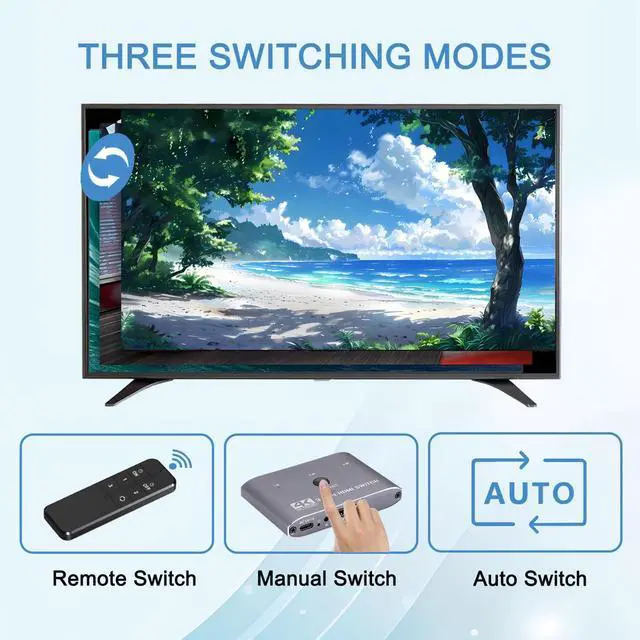 Alt view image 4 of 5 - 4K@60Hz HDMI Switch 3 in 1 Out, HDMI Switcher Selector with Remote Supports 4K 3D 1080P HDR HDMI 2.0 HDCP 2.2 Compatible with Nintendo Switch PS5/4/3 Xbox Roku TV Fire Stick Blu-Ray Player