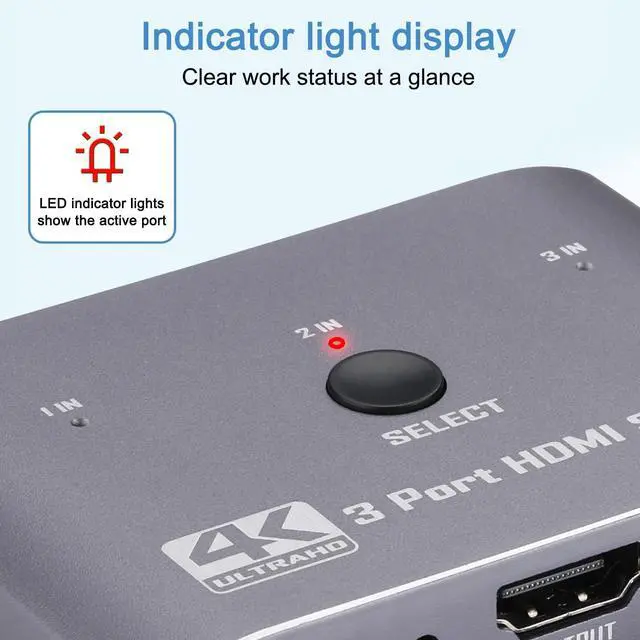 Alt view image 5 of 5 - 4K@60Hz HDMI Switch 3 in 1 Out, HDMI Switcher Selector with Remote Supports 4K 3D 1080P HDR HDMI 2.0 HDCP 2.2 Compatible with Nintendo Switch PS5/4/3 Xbox Roku TV Fire Stick Blu-Ray Player