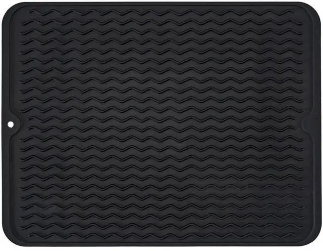 Main image of Silicone Dish Drying Mat, Non-Slip Easy Clean Sink Mat Large Heat-resistant Dish Drainer Mat for Kitchen Counter, Sink, Refrigerator or Drawer liner (16" x 12", BLACK)