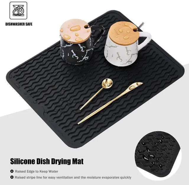 Alt view image 3 of 7 - Silicone Dish Drying Mat, Non-Slip Easy Clean Sink Mat Large Heat-resistant Dish Drainer Mat for Kitchen Counter, Sink, Refrigerator or Drawer liner (16" x 12", BLACK)