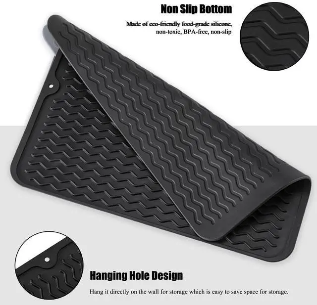 Alt view image 4 of 7 - Silicone Dish Drying Mat, Non-Slip Easy Clean Sink Mat Large Heat-resistant Dish Drainer Mat for Kitchen Counter, Sink, Refrigerator or Drawer liner (16" x 12", BLACK)