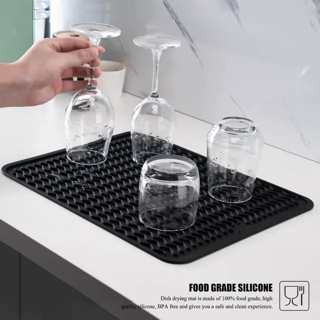 Alt view image 5 of 7 - Silicone Dish Drying Mat, Non-Slip Easy Clean Sink Mat Large Heat-resistant Dish Drainer Mat for Kitchen Counter, Sink, Refrigerator or Drawer liner (16" x 12", BLACK)