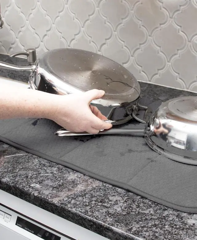 Alt view image 3 of 5 - Premium Reversible Dish Drying Mat for Kitchen: 16" x 28" Ultra-Absorbent, Long-Lasting, No Condensation, and Oversized for Large Pots and Pans - 1 Pack, Pewter