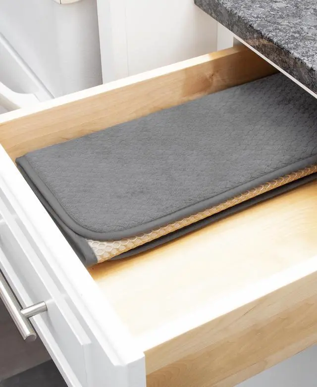 Alt view image 5 of 5 - Premium Reversible Dish Drying Mat for Kitchen: 16" x 28" Ultra-Absorbent, Long-Lasting, No Condensation, and Oversized for Large Pots and Pans - 1 Pack, Pewter