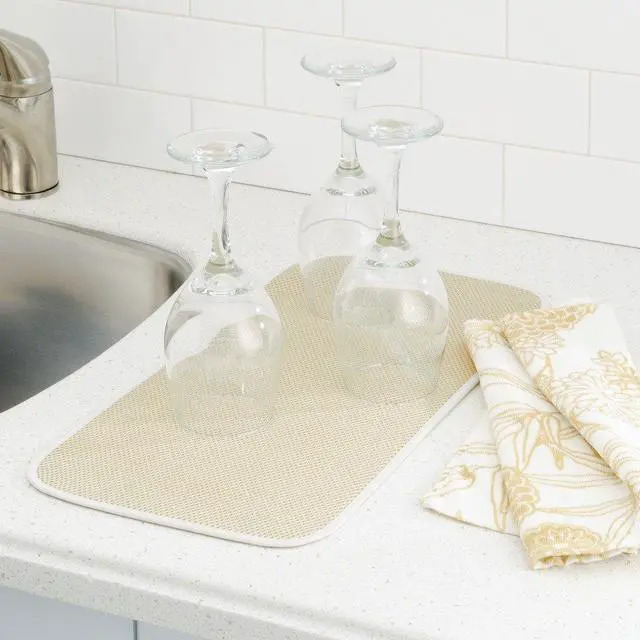 Alt view image 2 of 6 - Fabric Mini Kitchen Countertop Dish Drying Mat, Wheat/Ivory