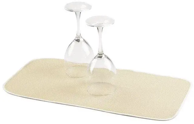 Alt view image 3 of 6 - Fabric Mini Kitchen Countertop Dish Drying Mat, Wheat/Ivory