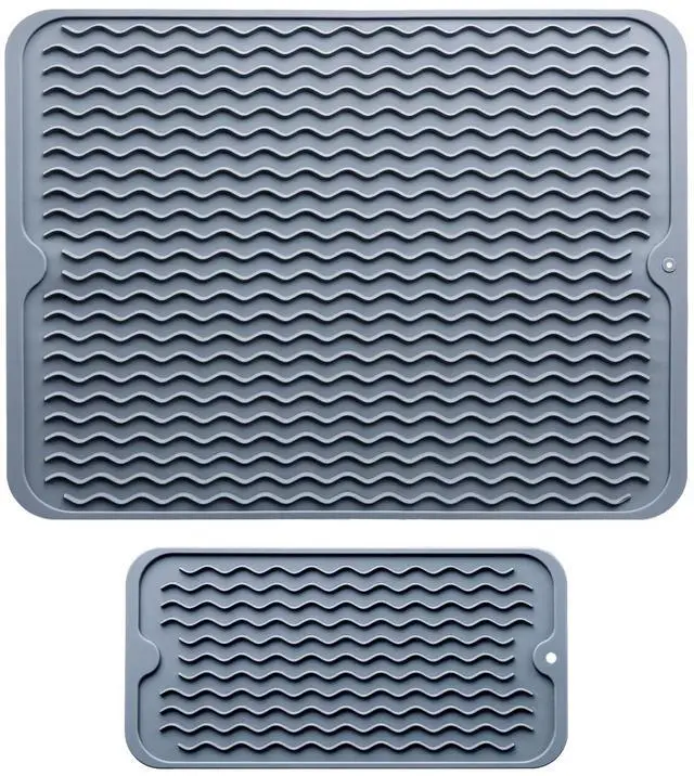 Main image of Silicone Dish Drying Mat - 2 Packs of Non-Slip Silicone Mat Easy Clean Drying Mat Large Heat-Resistant Dish Drainer Mat for Kitchen Counter, Sink, Refrigerator or Drawer Liner(16"x12", 12''x 6'' GREY)