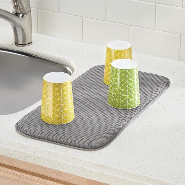 Alt view image 2 of 6 - iDry Absorbent Kitchen Countertop Dish Drying Mat - 18" x 9", Mini, Pewter/Ivory