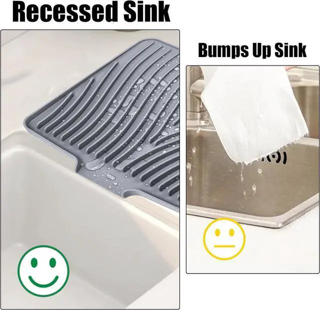 Alt view image 5 of 5 - Silicone Dish Drying Mat for Kitchen Counter - Heat Resistant & Non-Slip Dish Drain Pad with Built-In Drain, Dishwasher Safe, Quick-Dry, Hangable & Roll-Up for Storage, Grey-1pcs, 16" x 12"