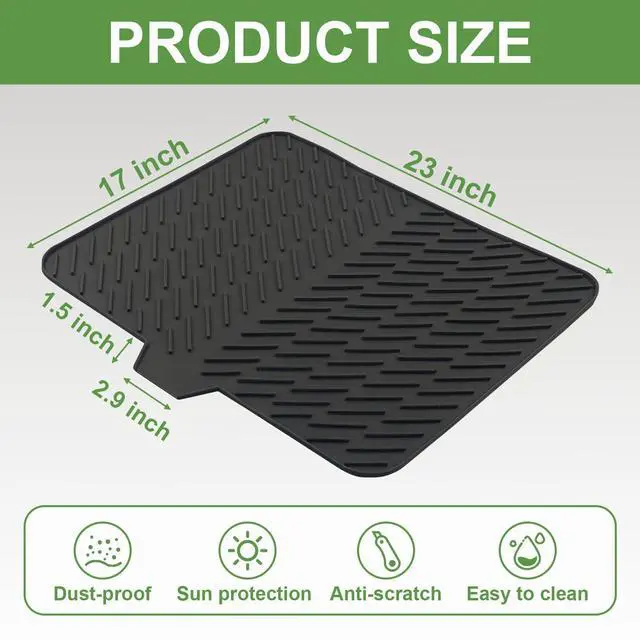 Alt view image 3 of 7 - Silicone Drying Mat, 23"X17" With Built-in Drain Lip,Heat-Resistant,Eco-friendly,Hygienic Drying Pad,Leak-Proof and Non-Slip,Silicone Dish Drying Mat for Kitchen Counter or SinkBlack 23X17