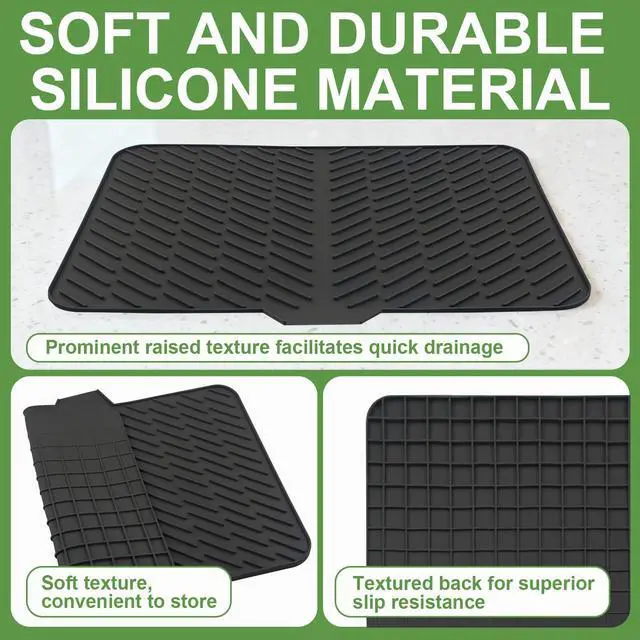 Alt view image 4 of 7 - Silicone Drying Mat, 23"X17" With Built-in Drain Lip,Heat-Resistant,Eco-friendly,Hygienic Drying Pad,Leak-Proof and Non-Slip,Silicone Dish Drying Mat for Kitchen Counter or SinkBlack 23X17