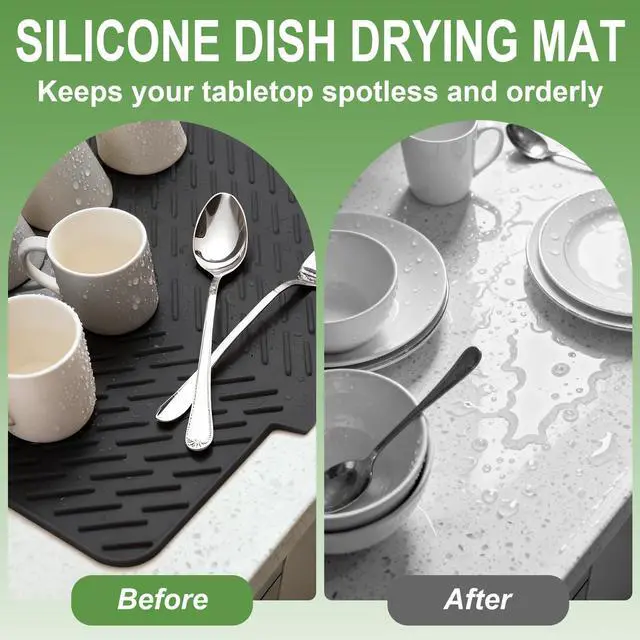 Alt view image 5 of 7 - Silicone Drying Mat, 23"X17" With Built-in Drain Lip,Heat-Resistant,Eco-friendly,Hygienic Drying Pad,Leak-Proof and Non-Slip,Silicone Dish Drying Mat for Kitchen Counter or SinkBlack 23X17