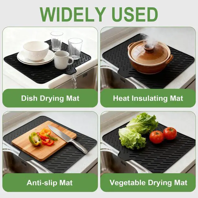 Alt view image 6 of 7 - Silicone Drying Mat, 23"X17" With Built-in Drain Lip,Heat-Resistant,Eco-friendly,Hygienic Drying Pad,Leak-Proof and Non-Slip,Silicone Dish Drying Mat for Kitchen Counter or SinkBlack 23X17