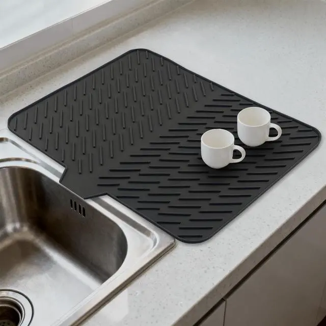 Alt view image 7 of 7 - Silicone Drying Mat, 23"X17" With Built-in Drain Lip,Heat-Resistant,Eco-friendly,Hygienic Drying Pad,Leak-Proof and Non-Slip,Silicone Dish Drying Mat for Kitchen Counter or SinkBlack 23X17