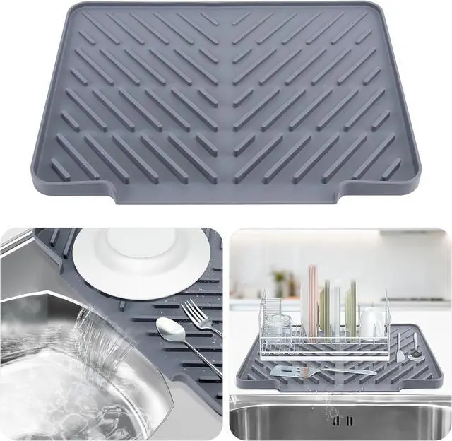 Main image of Silicone Dish Drying Mat for Kitchen Counter Essentials Wider Drain Spout