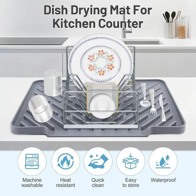 Alt view image 3 of 7 - Silicone Dish Drying Mat for Kitchen Counter Essentials Wider Drain Spout