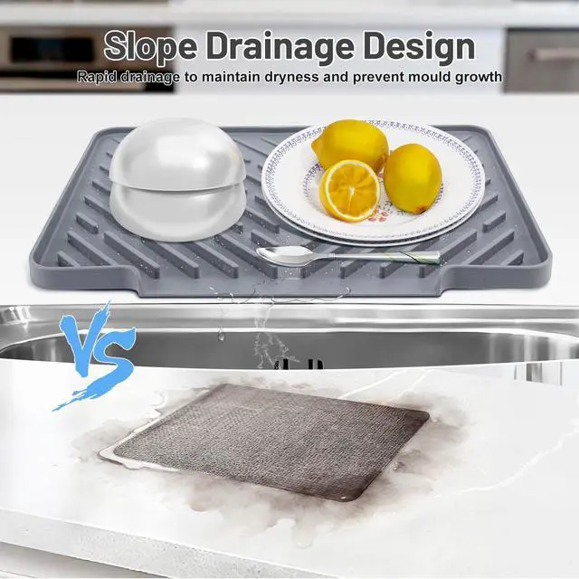 Alt view image 4 of 7 - Silicone Dish Drying Mat for Kitchen Counter Essentials Wider Drain Spout