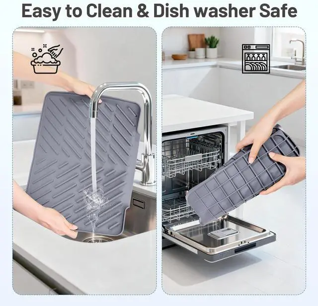 Alt view image 5 of 7 - Silicone Dish Drying Mat for Kitchen Counter Essentials Wider Drain Spout
