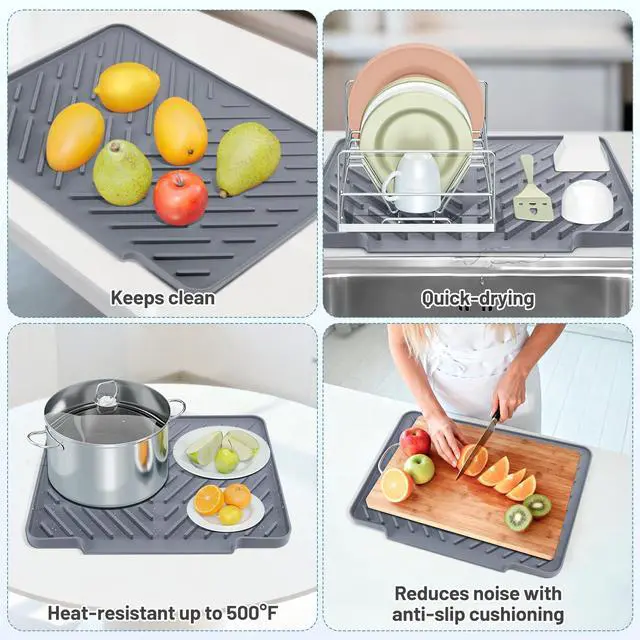 Alt view image 6 of 7 - Silicone Dish Drying Mat for Kitchen Counter Essentials Wider Drain Spout