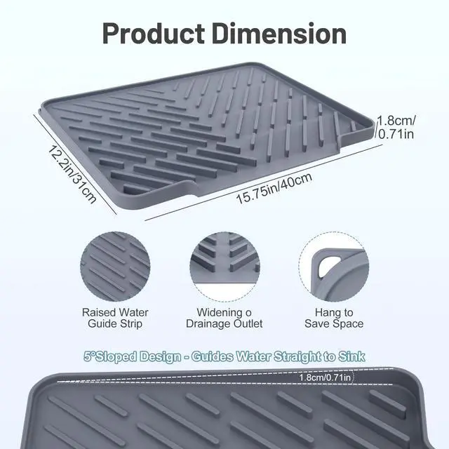 Alt view image 2 of 7 - Silicone Dish Drying Mat for Kitchen Counter Essentials Wider Drain Spout