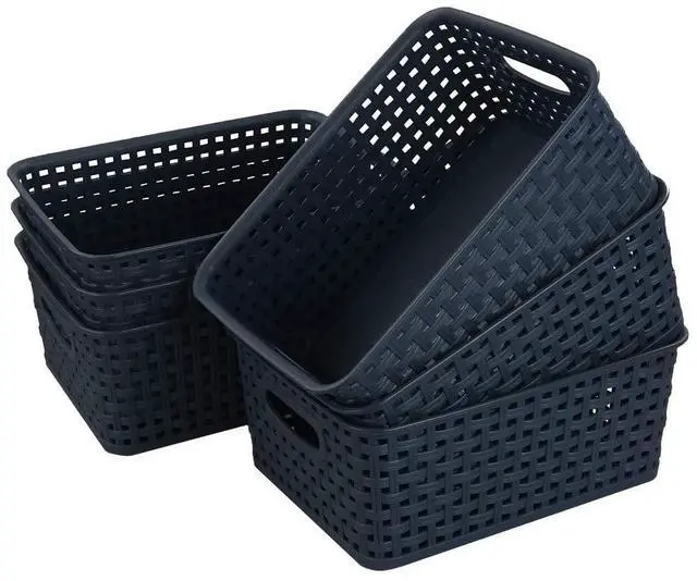 Alt view image 2 of 7 - Plastic Weave Storage Baskets for Kitchen Bathroom, Navy Blue, 6 Packs