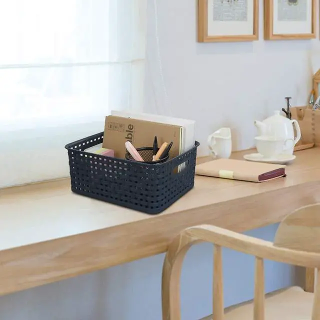 Alt view image 7 of 7 - Plastic Weave Storage Baskets for Kitchen Bathroom, Navy Blue, 6 Packs