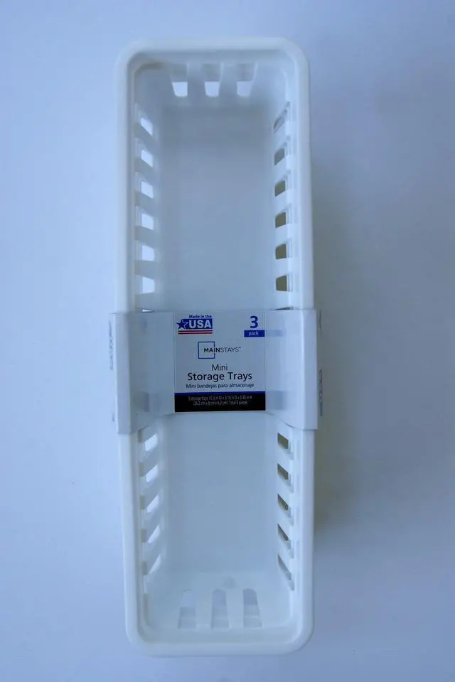 Alt view image 2 of 3 - Slim Plastic Storage Trays Baskets in White- Set of 3