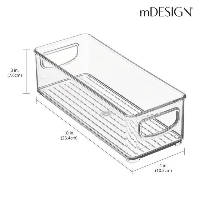 Alt view image 4 of 7 - Plastic Bathroom Storage Container Bins w/ Handles - Closet, Cabinet, Vanity, Cupboard Shelf Organization, Hair Tools Accessory Organizer - Ligne Collection; Clear, 10x4x3 (Pack of 1)