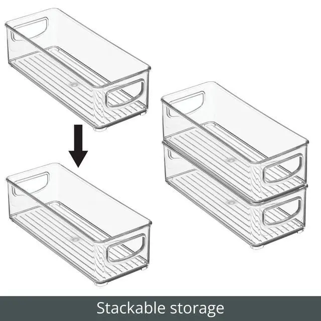Alt view image 5 of 7 - Plastic Bathroom Storage Container Bins w/ Handles - Closet, Cabinet, Vanity, Cupboard Shelf Organization, Hair Tools Accessory Organizer - Ligne Collection; Clear, 10x4x3 (Pack of 1)