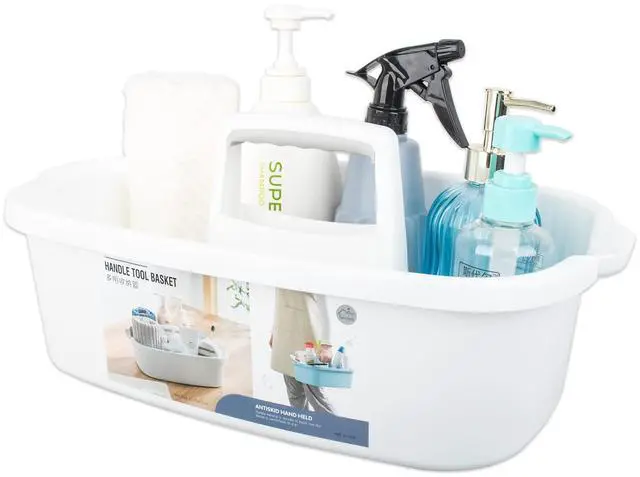 Main image of Large Cleaning Supplies Caddy Portable Shower Basket Supply Organizer with Handle Plastic Bucket Tool Storage for Bathroom, Bedroom, Kitchen, College Dorm, Garden, White