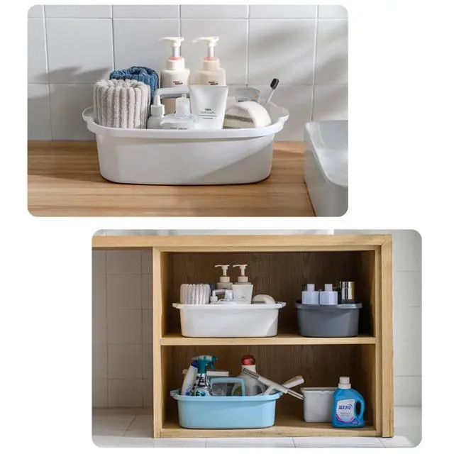 Alt view image 4 of 6 - Large Cleaning Supplies Caddy Portable Shower Basket Supply Organizer with Handle Plastic Bucket Tool Storage for Bathroom, Bedroom, Kitchen, College Dorm, Garden, White