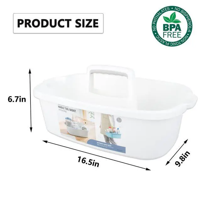 Alt view image 5 of 6 - Large Cleaning Supplies Caddy Portable Shower Basket Supply Organizer with Handle Plastic Bucket Tool Storage for Bathroom, Bedroom, Kitchen, College Dorm, Garden, White