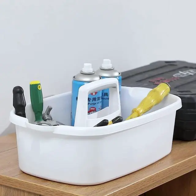 Alt view image 6 of 6 - Large Cleaning Supplies Caddy Portable Shower Basket Supply Organizer with Handle Plastic Bucket Tool Storage for Bathroom, Bedroom, Kitchen, College Dorm, Garden, White