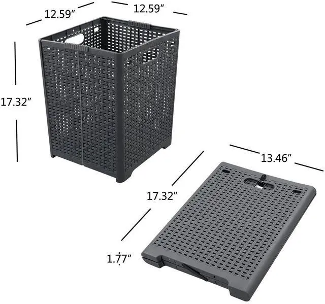 Alt view image 2 of 7 - 1-Pack 42 L Plastic Collapsible Laundry Basket, Gray