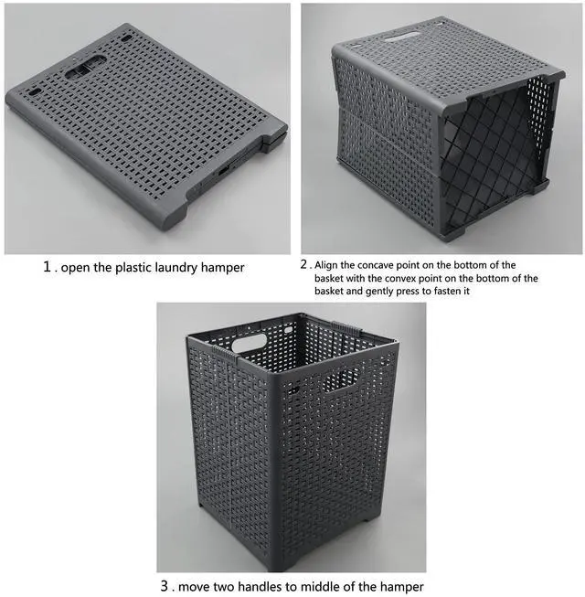 Alt view image 3 of 7 - 1-Pack 42 L Plastic Collapsible Laundry Basket, Gray