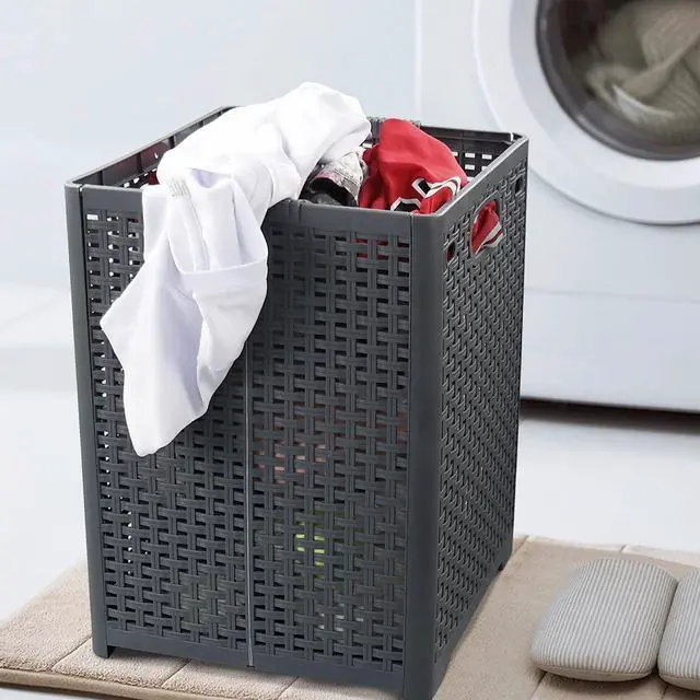 Alt view image 4 of 7 - 1-Pack 42 L Plastic Collapsible Laundry Basket, Gray