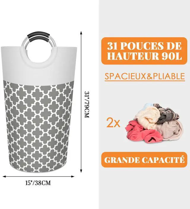 Alt view image 2 of 7 - 90L Light Laundry Basket (13 Colors), Waterproof Laundry Hamper, Laundry Bag with Padded Handles, Clothes Hamper, Collapsible Laundry Basket Easy Storage