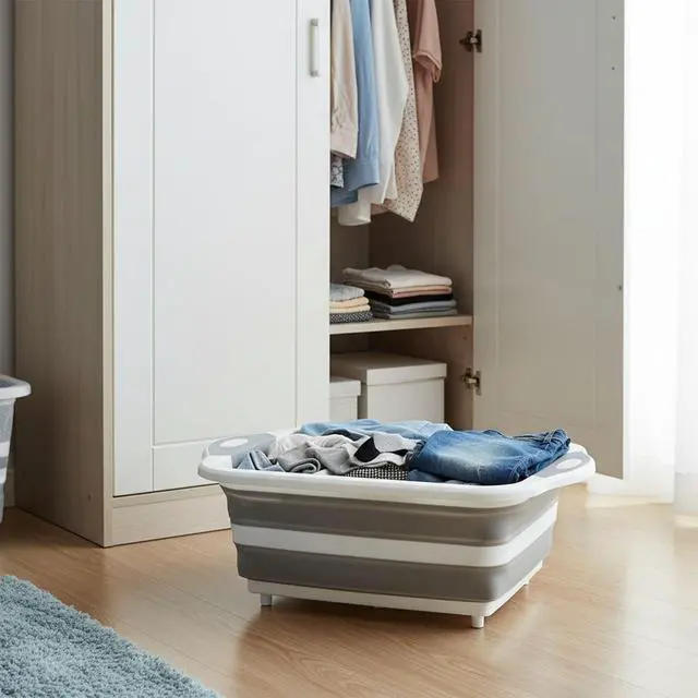 Alt view image 5 of 7 - 20L (5.3 gallon) Collapsible Laundry Baskets, Plastic Laundry Hamper with Handles, Foldable Laundry Bin, Small Pop Up Storage Container for Laundry Room Organization, Ideal for Traveling Use