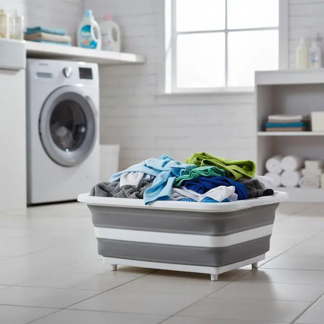 Alt view image 6 of 7 - 20L (5.3 gallon) Collapsible Laundry Baskets, Plastic Laundry Hamper with Handles, Foldable Laundry Bin, Small Pop Up Storage Container for Laundry Room Organization, Ideal for Traveling Use